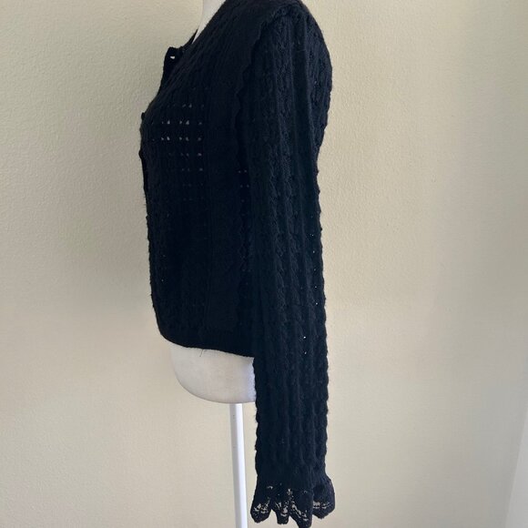 Zara Womens Pointelle Button Down Knit Cardigan Flare Lace Cuffs Whimsigoth Vibe - Picture 2 of 13